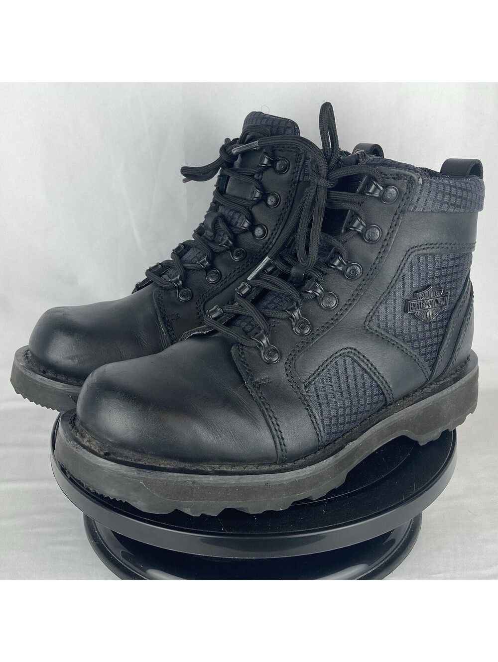 Women’s 9.5 Harley Davidson Boots Black Leather Side Zip Riding Hamlyn D84709